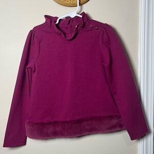 Janie & Jack Burgundy Faux Fur Trim Ponte Girl’s Top